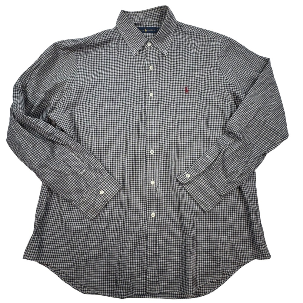 Polo Ralph Lauren Mens XL Blue White Check Cotton Button Down Shirt Long Sleeve